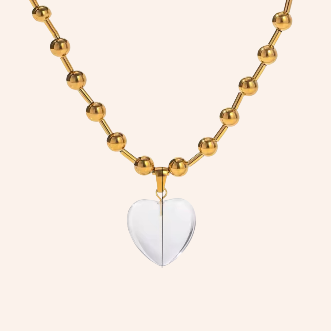 Treasured Heart Necklace in 18k Gold Plated + Crystal Clear