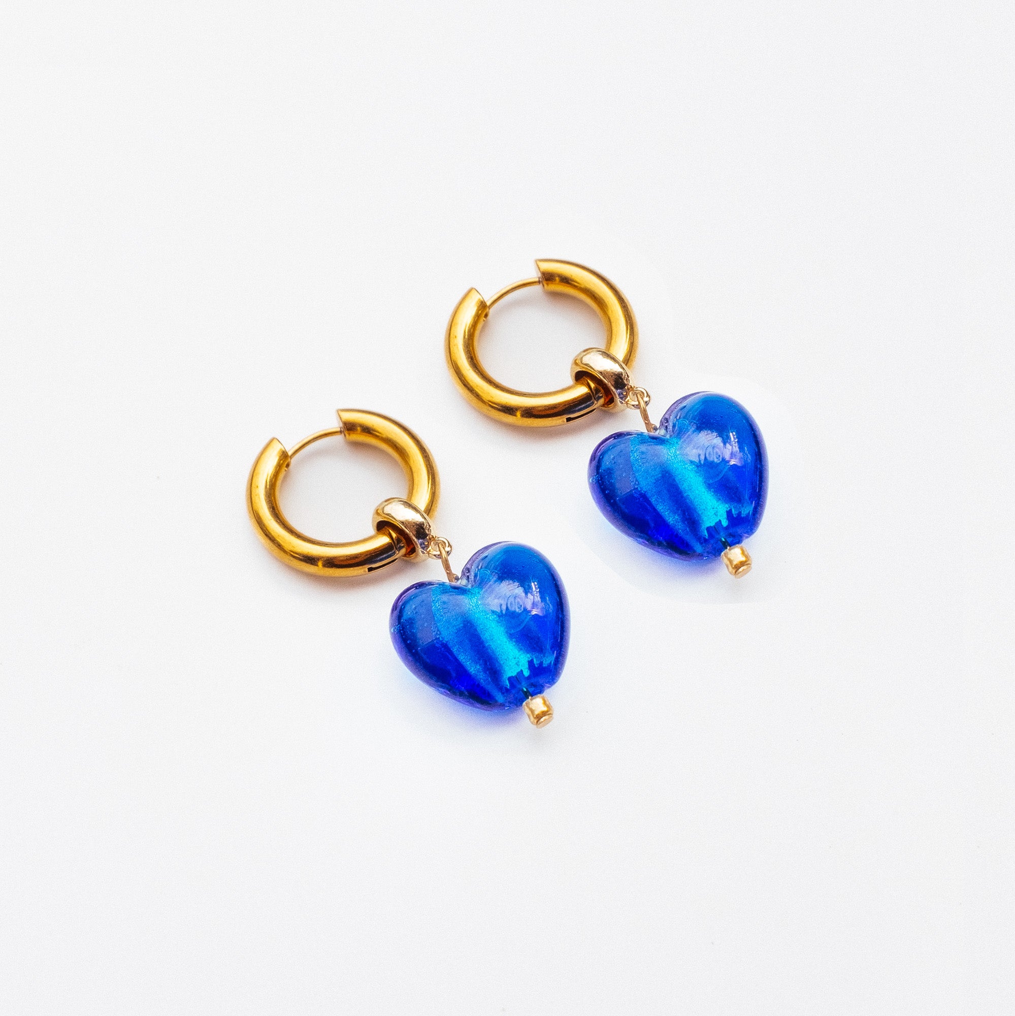 Treasured Heart Hoop Earrings in Cobalt