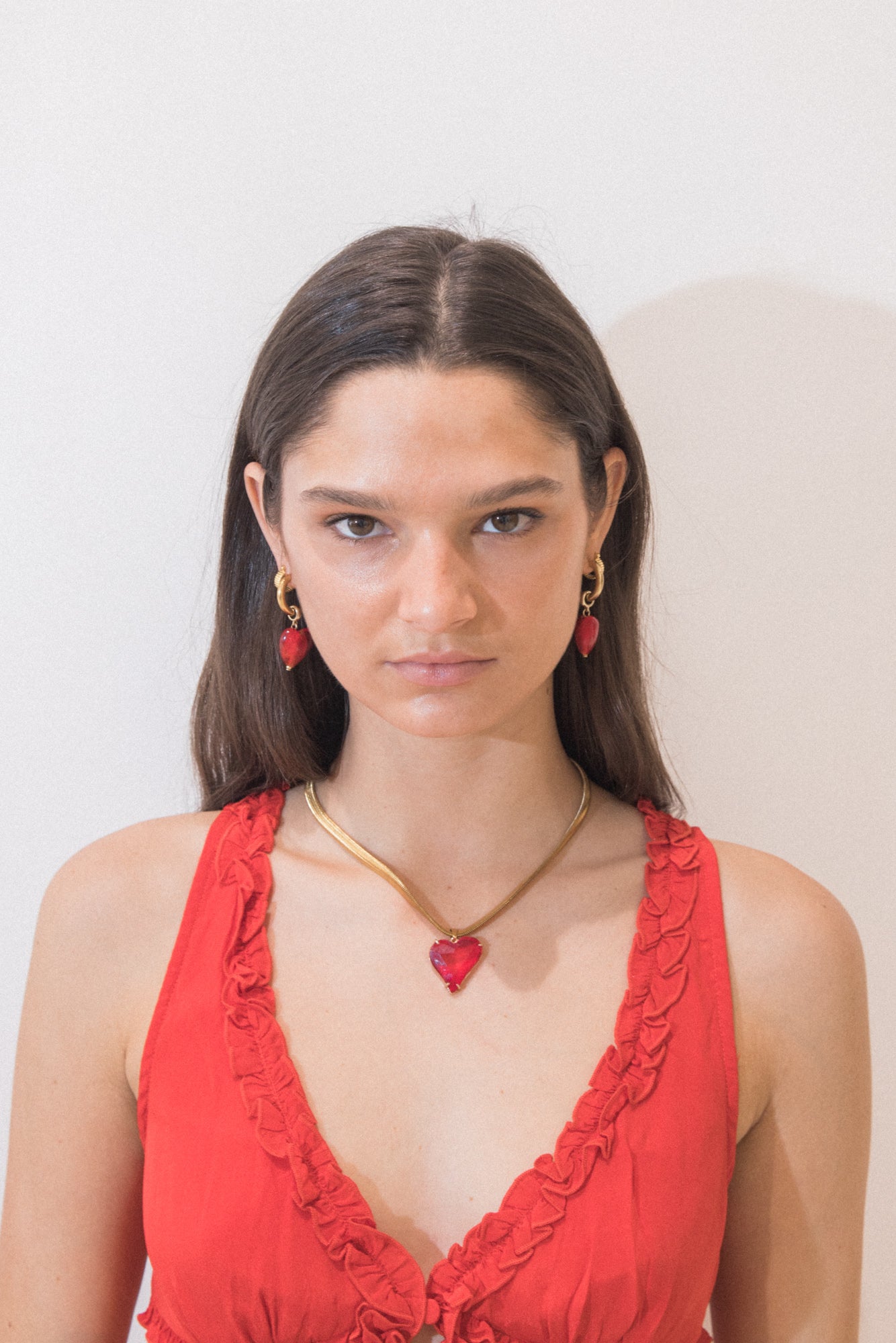 Treasured Heart Hoop Earrings in Red