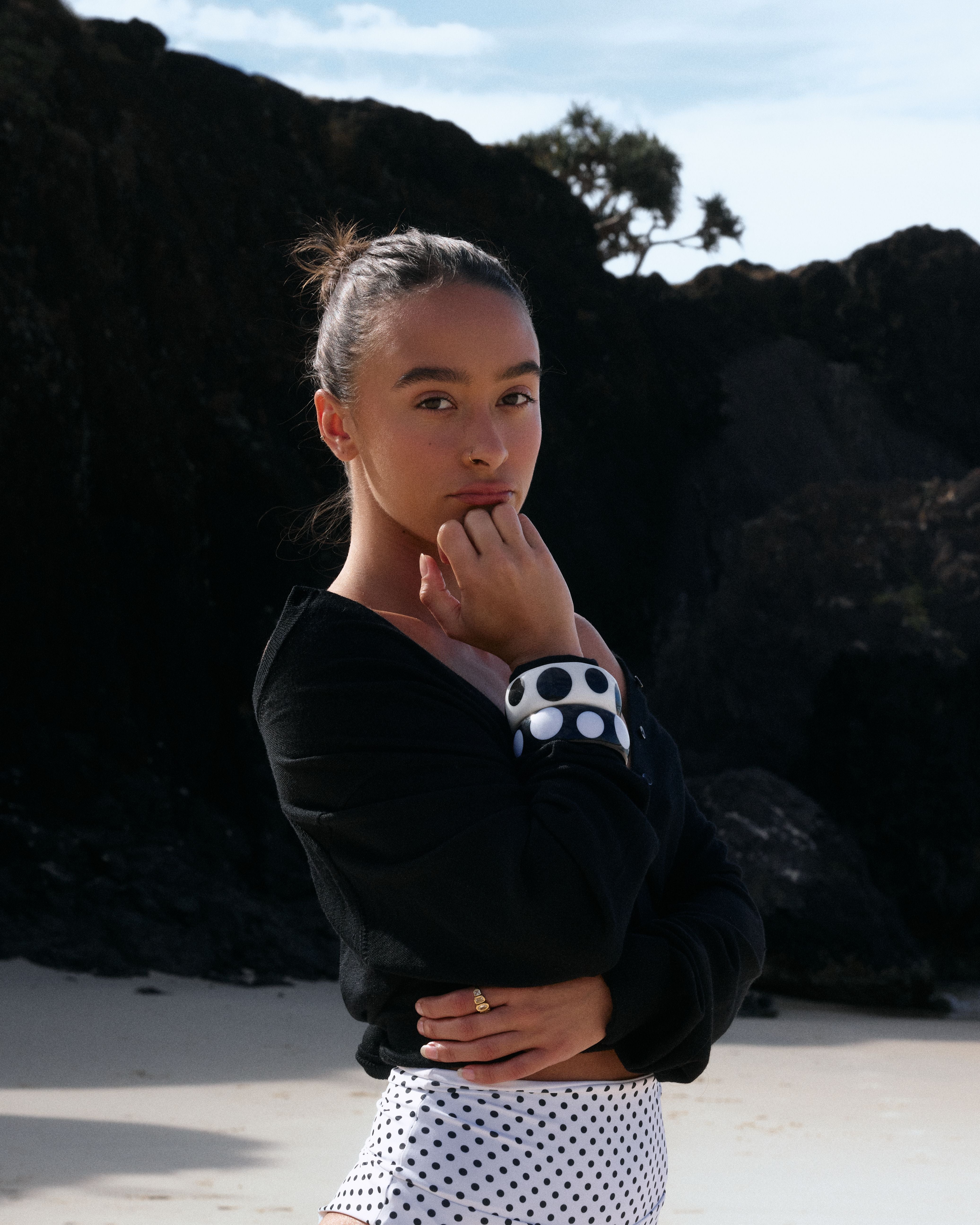 The Spot Resin Bangle in White/ Black