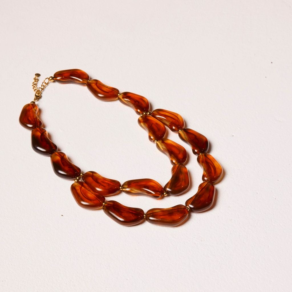 The Resin Double Layered Necklace in Amber