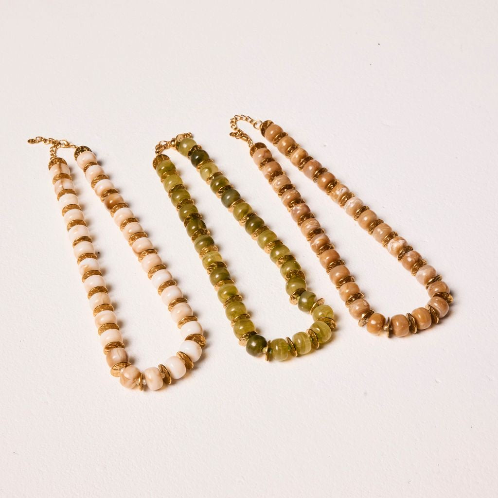 The Resin Necklace in Bone + 18k Gold Plated