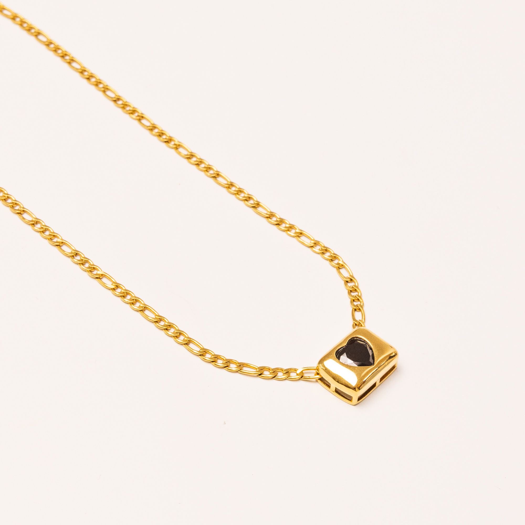 Love Lock Pendant Necklace in 18k Gold Plated + Onyx