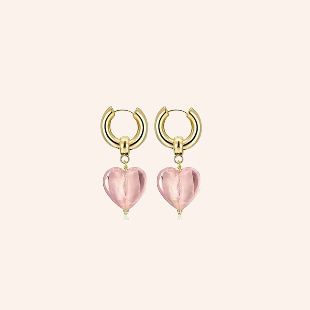 Treasured Heart Hoop Earrings in Pink