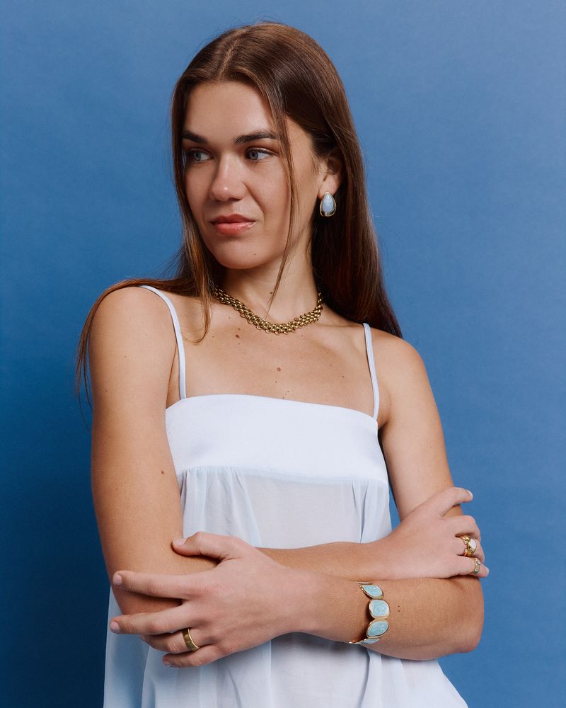 Rover Cuff Bracelet in 18k Gold Plated + Blue Enamel