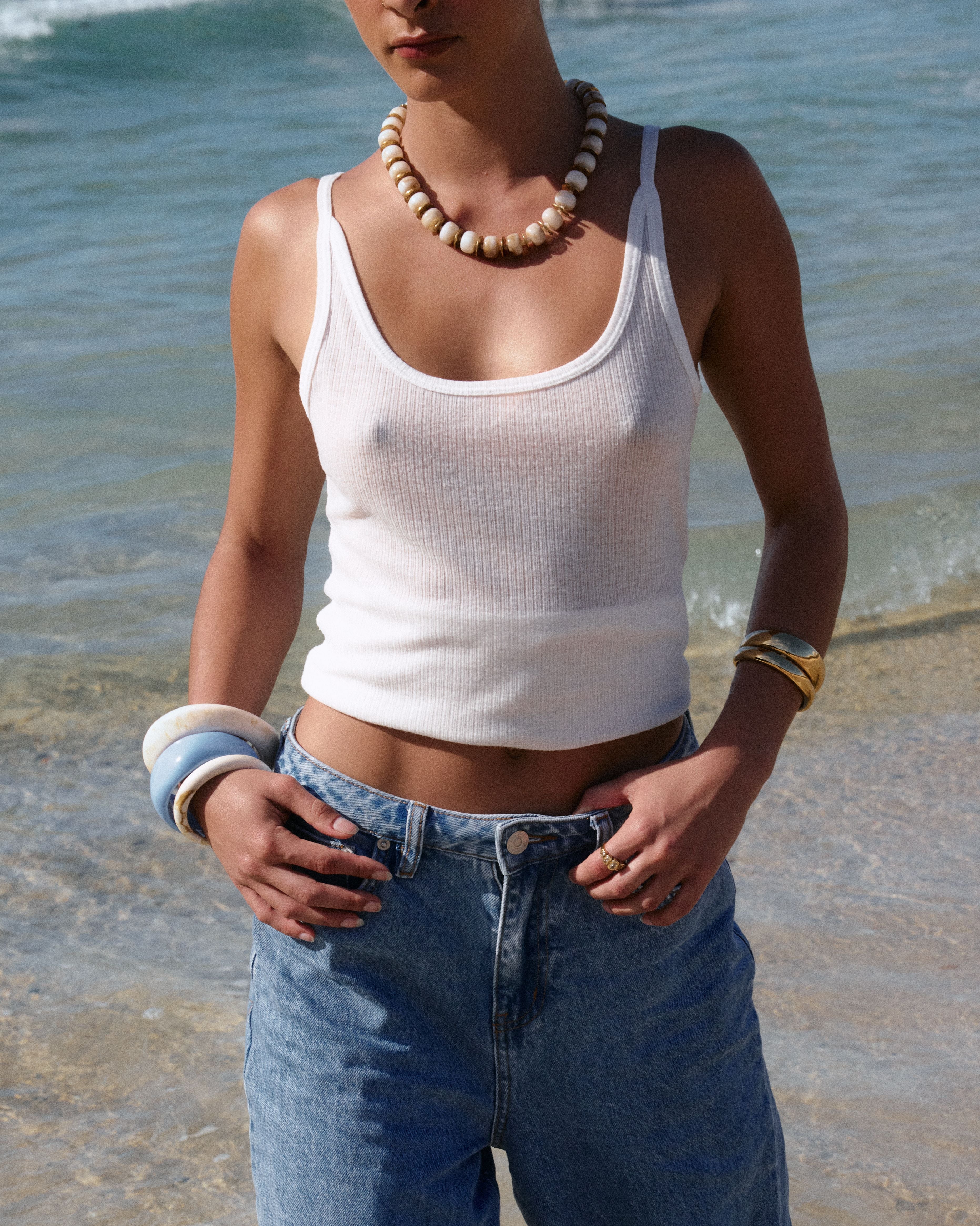 The Resin Necklace in Bone + 18k Gold Plated